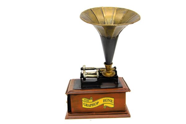 Çekmecəli Metal Nostalji Gramofon Biblo (Vintage Hədiyyə)